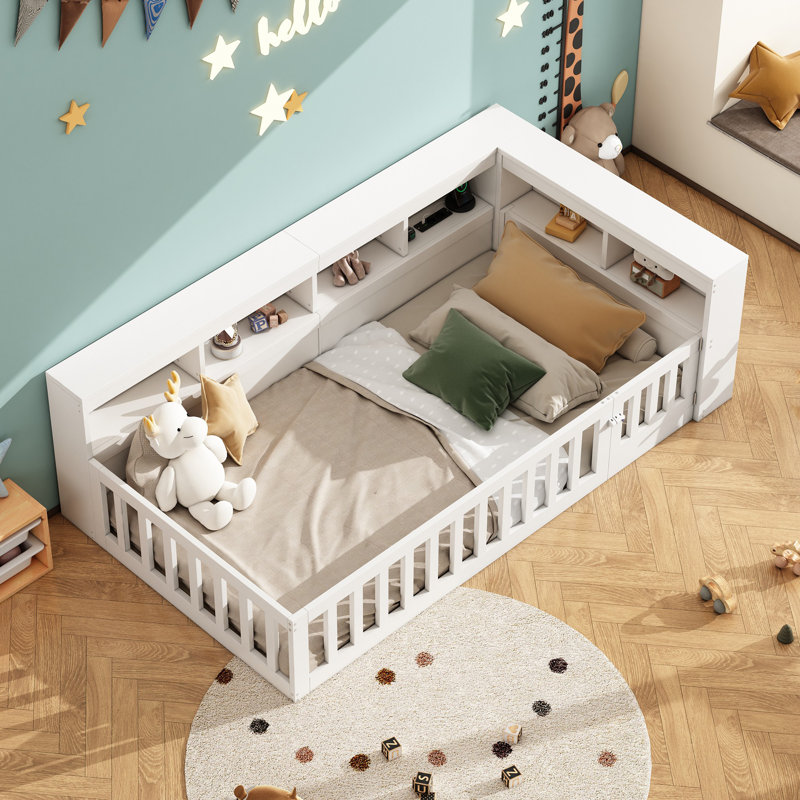 Storage Bed Frame with USB Port, White