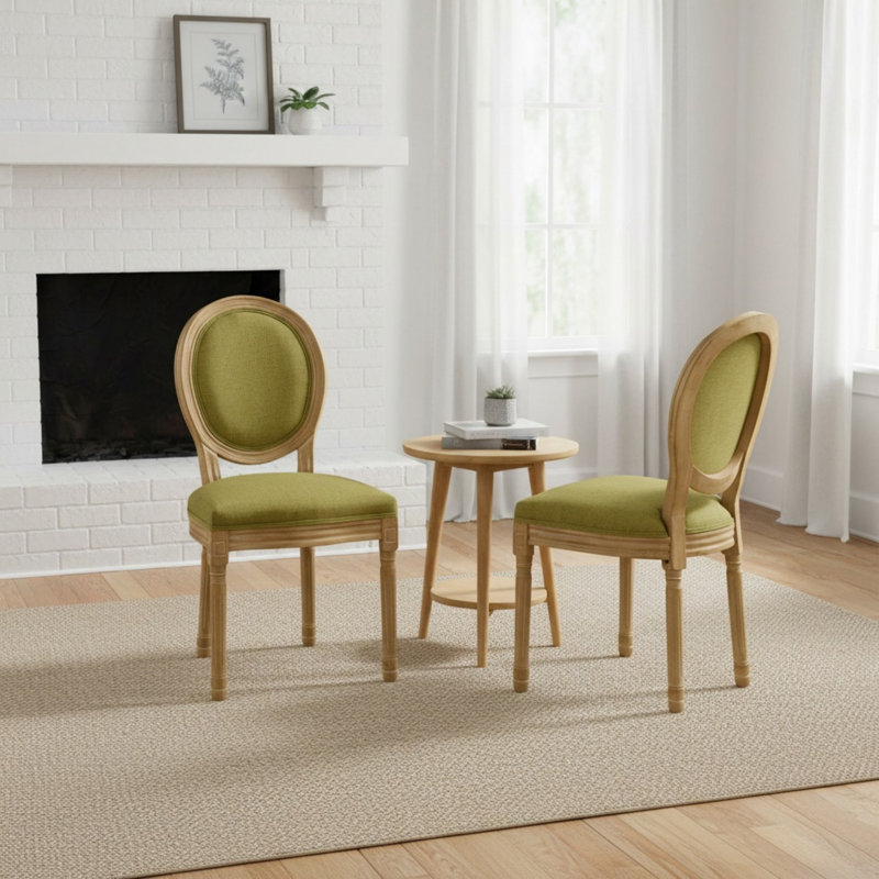 Chaise d'appoint rembourrée 19,71 po H, ensemble de 2 chaises en bois massif à dossier King Louis Decor, Vert olive