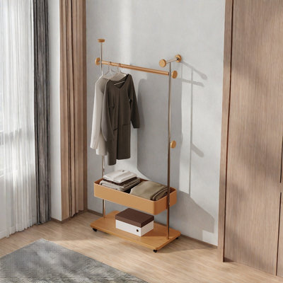 Stainless Steel & Cherry Wood Coat Rack with Wheel