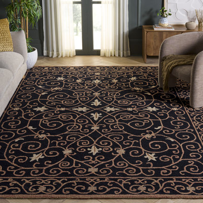 Brayton Oriental Handmade Wool Black Area Rug