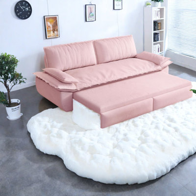 Space-saving Convertible Sofa Bed, Velvet Upholstery, Modern Pink Design For Home