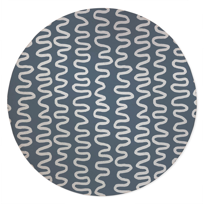 Wiggle Stripe Non-Slip Outdoor Rug, Round 5'