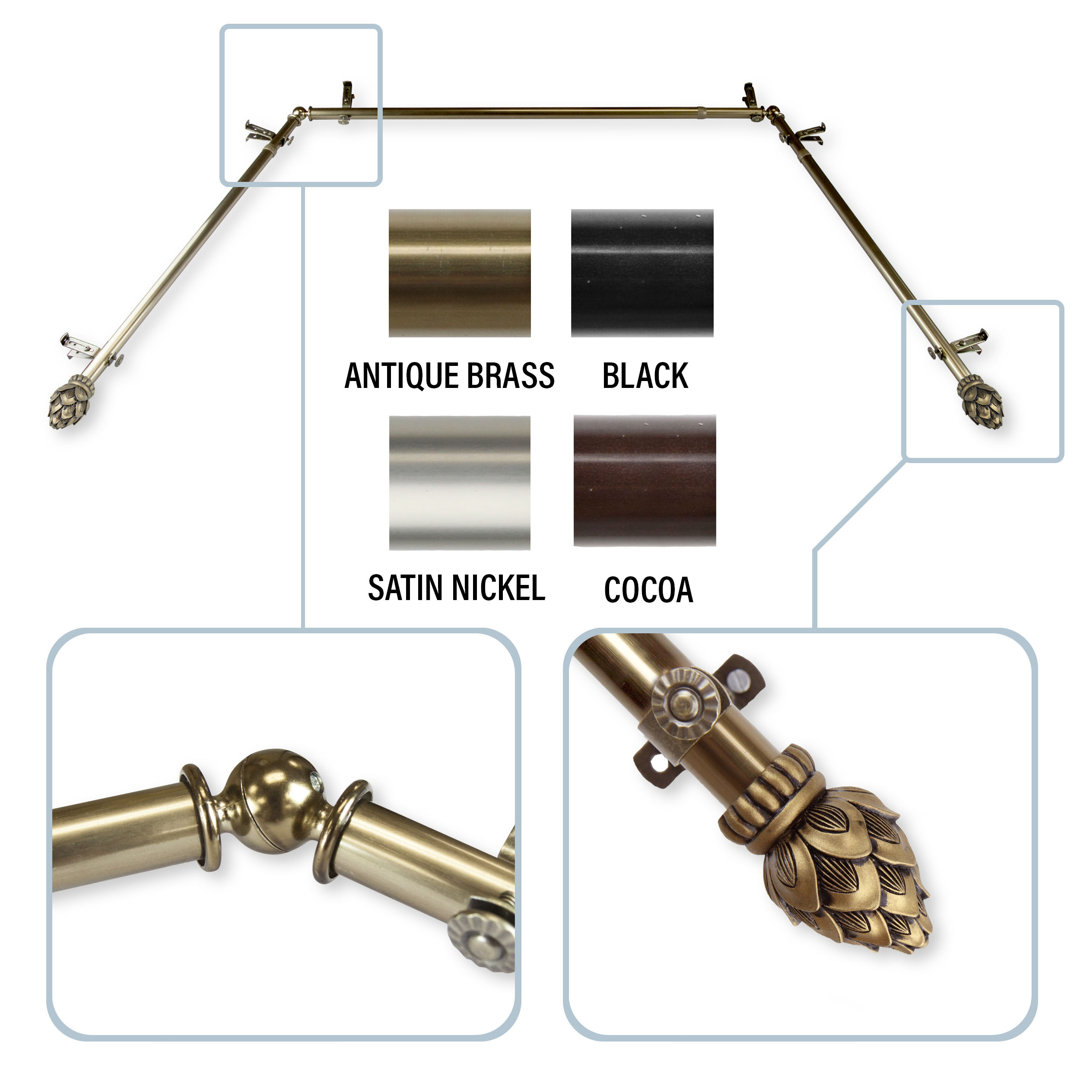 Novella Steel Adjustable Bay Window Single Curtain Rod Fleur De Lis Living 