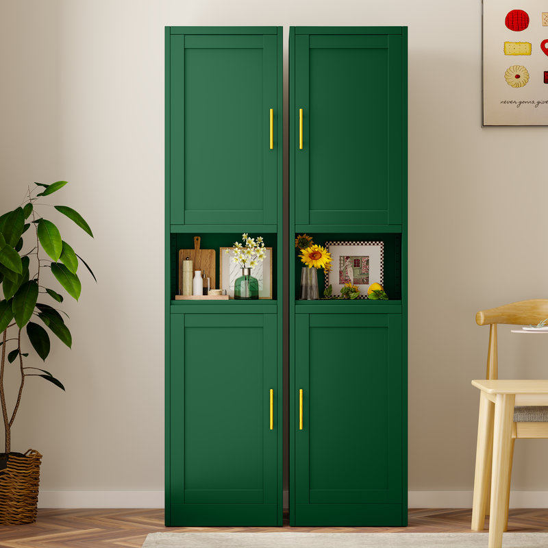 Freestanding Steel Storage Cabinet With 2 Doors And Shelves For Kitchen Living Room, Green