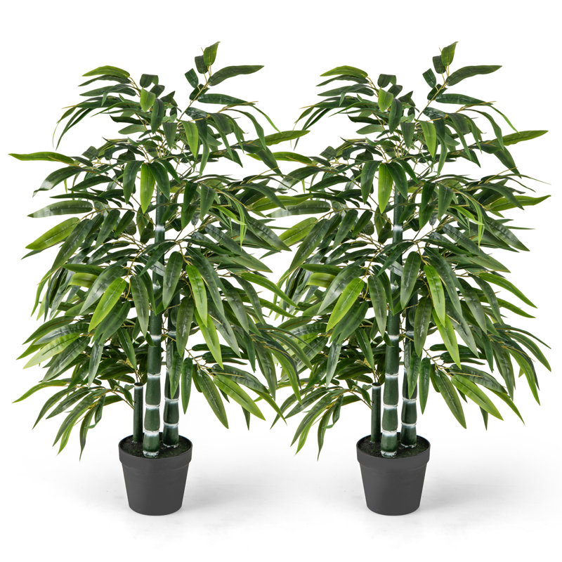 Arbre artificiel en pot de 50 po de hauteur avec 3 feuilles de sol en bambou réalistes