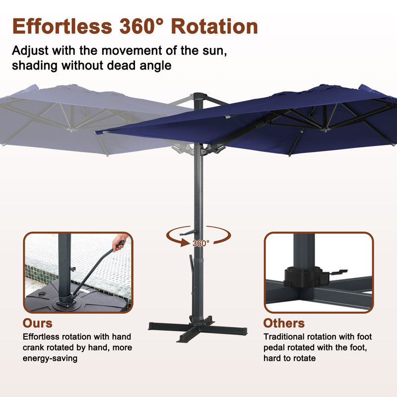 Myleigh-Brooke 156'' x 120'' Rectangular Lighted Cantilever Umbrella, Navy Blue