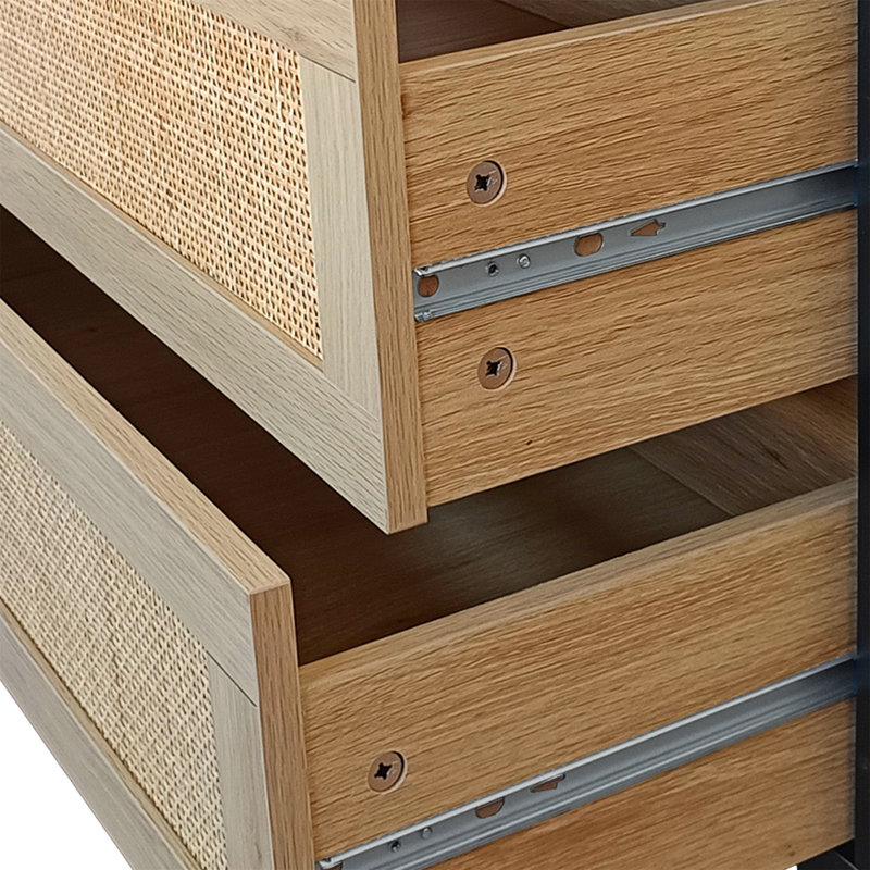 Natural Oak and Rattan 6-Drawer Storage Cabinet
