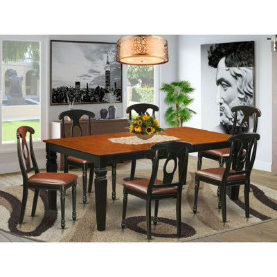 7 Piece Dining Room Table Set Consist of a Rectangle Kitchen Table with Butterfly Leaf and 6 Faux Leather Chairs, Black & Cherry