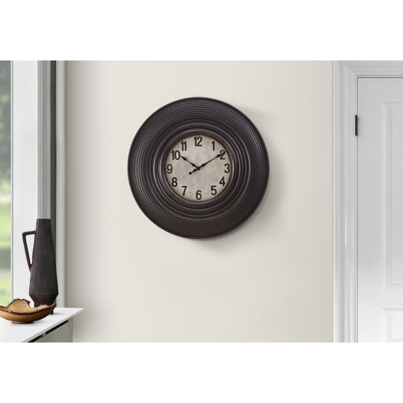 Clocks, 20" Round, Wall Clock, Antique Brown, Transitional