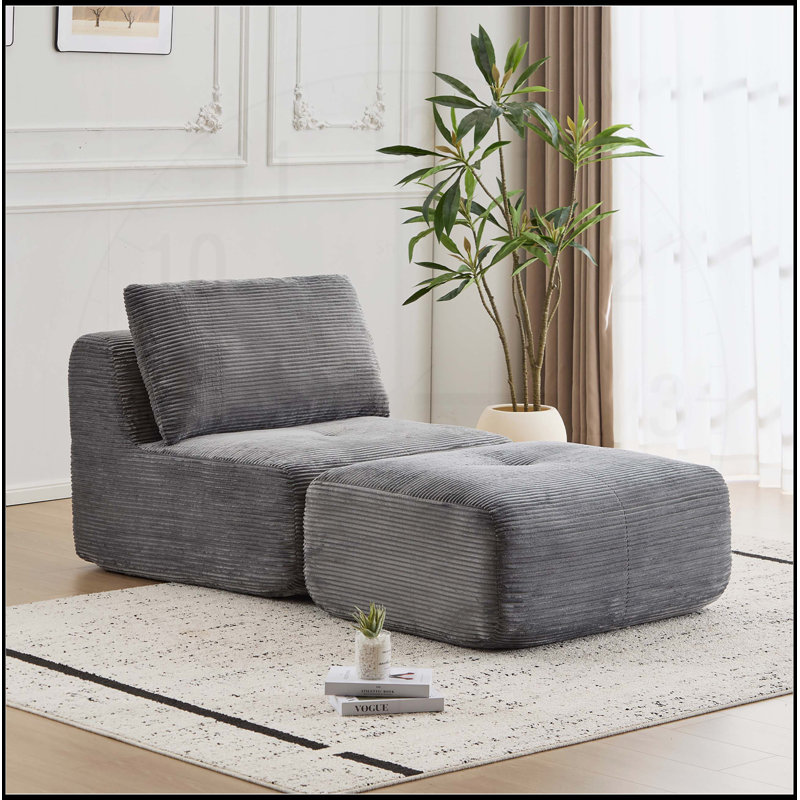 Canapé moderne en mousse à mémoire de forme compressée, méridienne simple pour le salon, canapé modulaire Cloud pour animaux de compagnie, tissu en velours côtelé, repose-pieds mobile, sans assemblage requis, gris