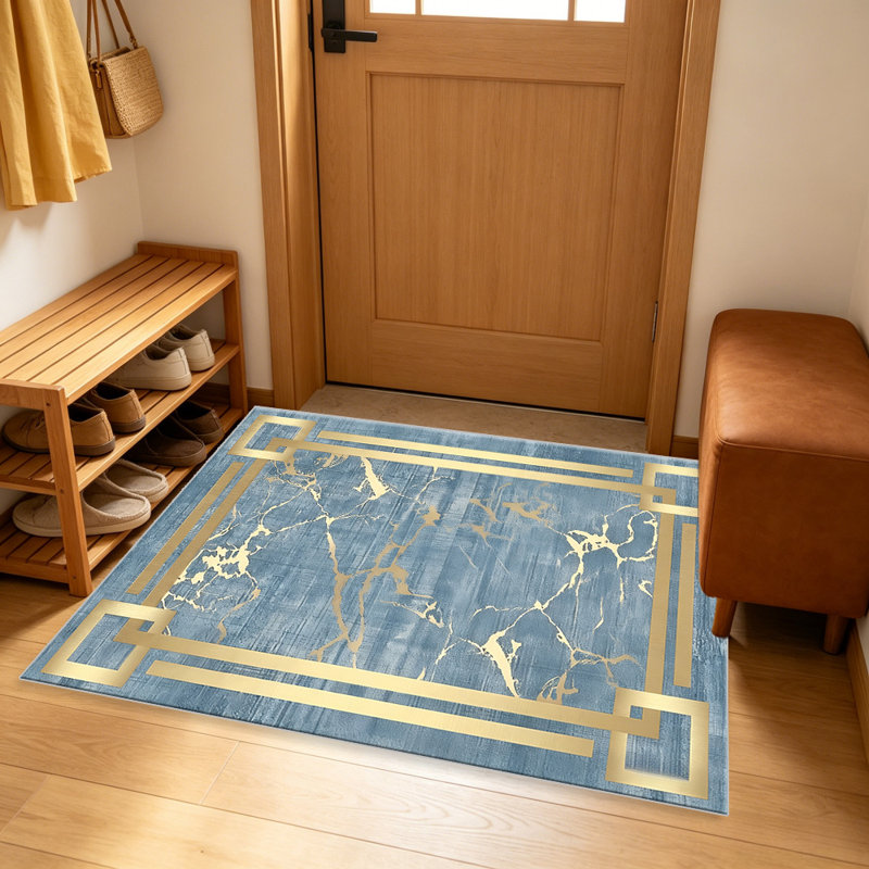 Classic Blue & Gold carpet-easy to clean, machine-washable, soft and comfortable; suitable for door mats, kitchens, living rooms, bedrooms, corridors, and laundry areas. Easy to clean, durable carpet for home decoration.