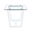 Grande table de salle à manger en verre rectangulaire moderne minimaliste pour 6 à 8 personnes avec plateau en verre trempé de 0,4 po et support trapézoïdal en bois aggloméré blanc, pour la cuisine, le salon, la salle de réunion et la salle de banquet F-1550