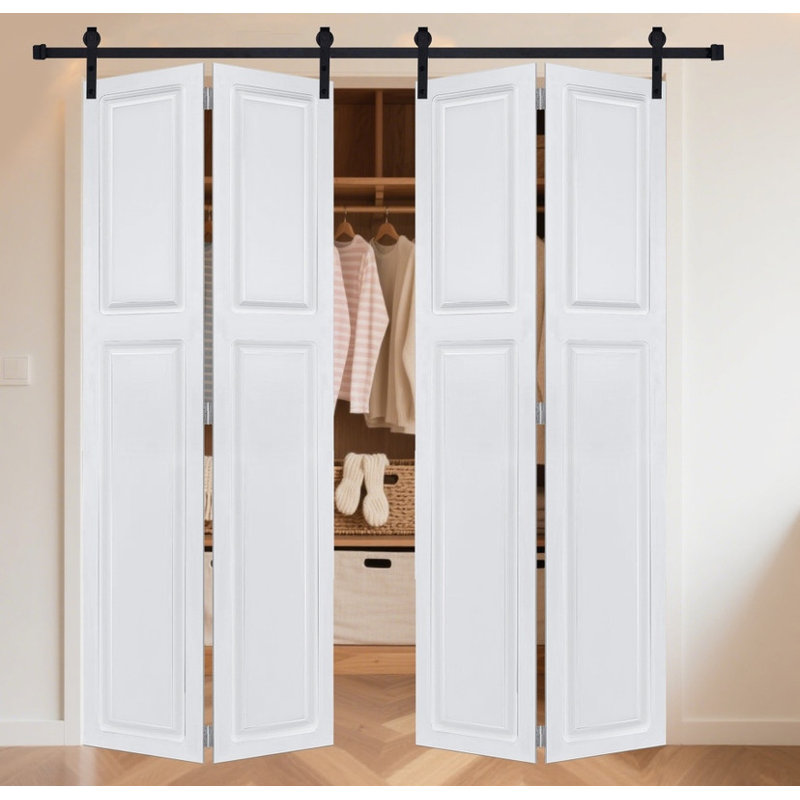 Porte pliante de style maison de campagne blanche à deux panneaux 2 panneaux, panneau de fibres à densité moyenne 3/4 po d'épaisseur, 24 po x 80 po, avec trousse de quincaillerie
