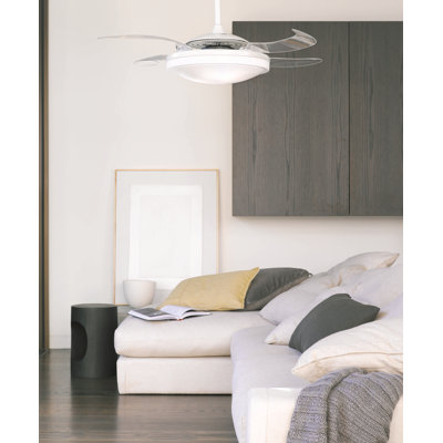 Evo1 48" Retractable Blade Ceiling Fan with Light and Remote, Colour Adjustable LED Fandelier Ceiling Fan, Patented Design Technology, Stronger Thicker Blades, White