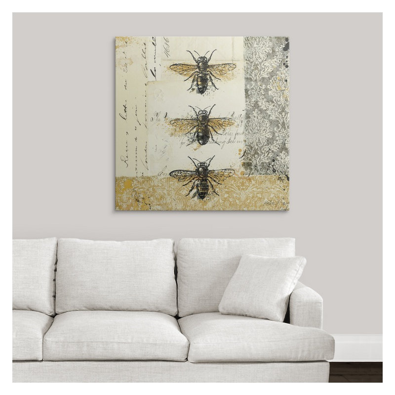 « i », impression Golden Bees 'n Butterflies, H 35 po x l 35 po x P 1,5 po, Toile
