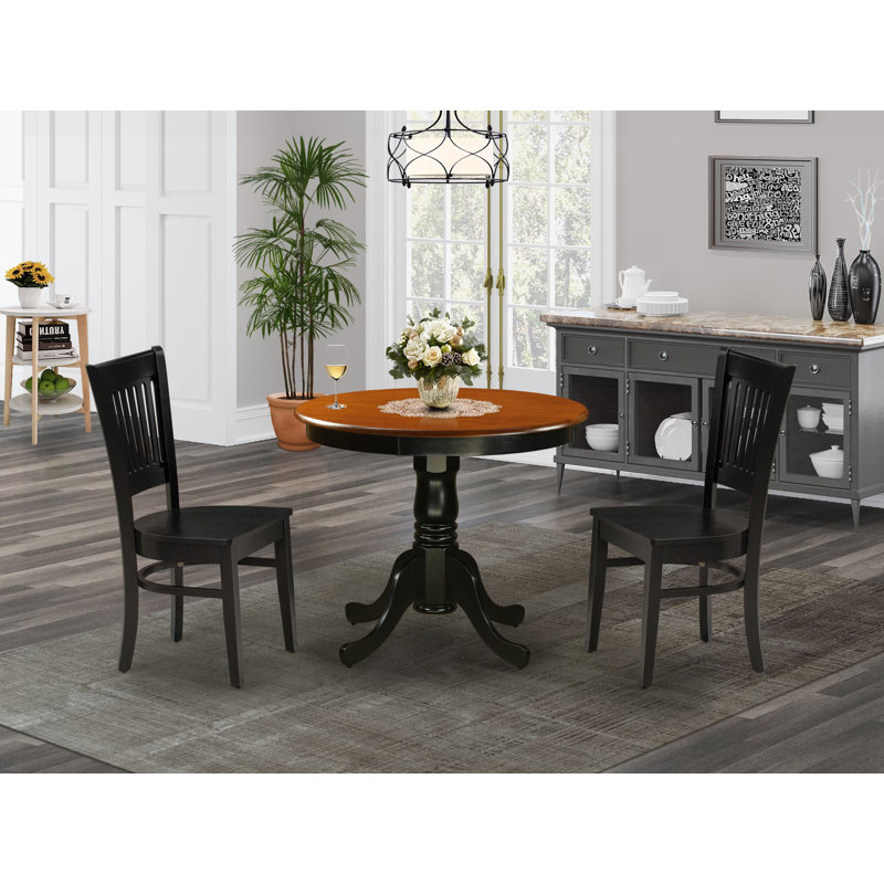 Ensemble de table de cuisine 3 pièces pour petits espaces comprenant une table de salle à manger ronde avec piédestal et 2 chaises de salle à manger, 36 po x 36 po, noir
