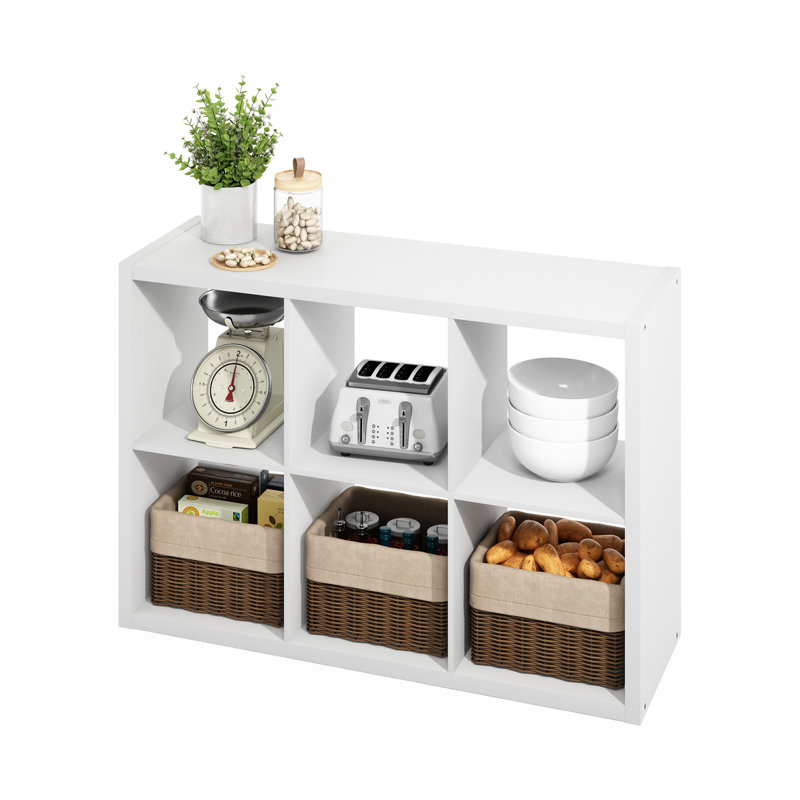 Îlot de cuisine Barello, bar à 6 cubes, rangement pour la cuisine, étagère de boulanger, rangement pour garde-manger, rangement pour la cuisine, blanc