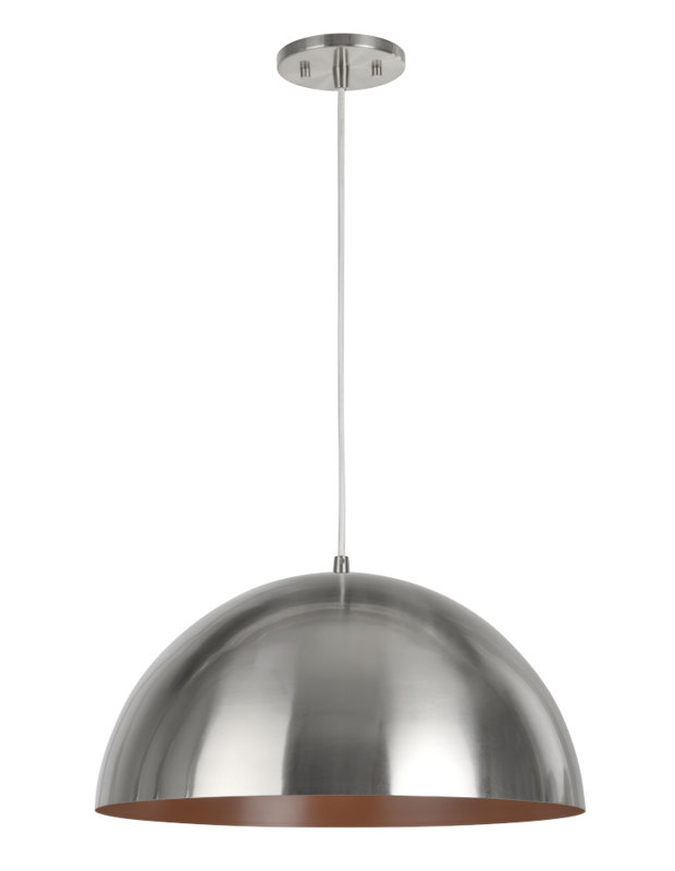 Luminaire suspendu en dome à 1 lumière, Nickel satiné