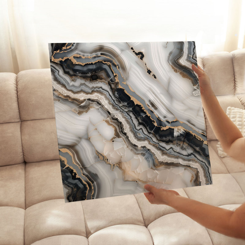 Abstract Gray Marble Geode Pattern XI Modern Unframed Art Print, 10" H x 10" W