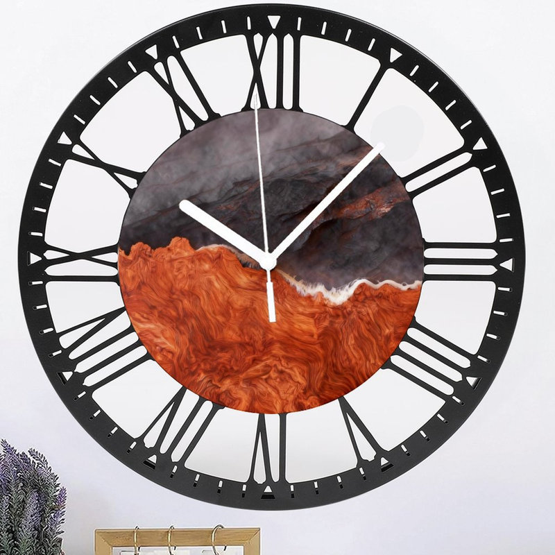 Horloge murale ronde en fer 10 po avec mouvement à quartz silencieux, chiffres romains, impression UV, Gris volcanique