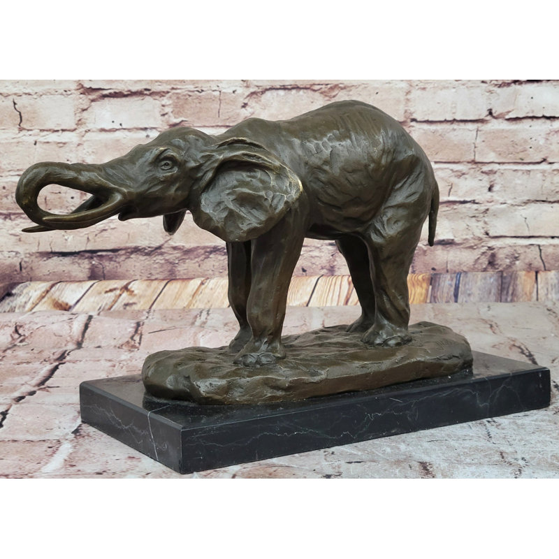 Sculpture en éléphant Milo - superbe art animalier africain sur base de marbre