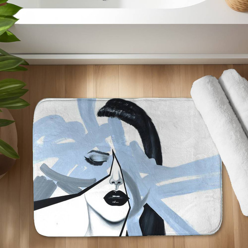 Abstract blue woman portrait Bath Mat with Non-Slip Backing - Quick Dry Memory Foam Bathroom Rug - Absorbent - Modern Plush Spa-Style - Machine Washable