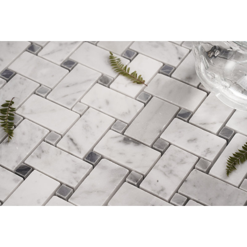 1" x 2" Marble Basketweave Mosaic Wall & Floor Tile, White