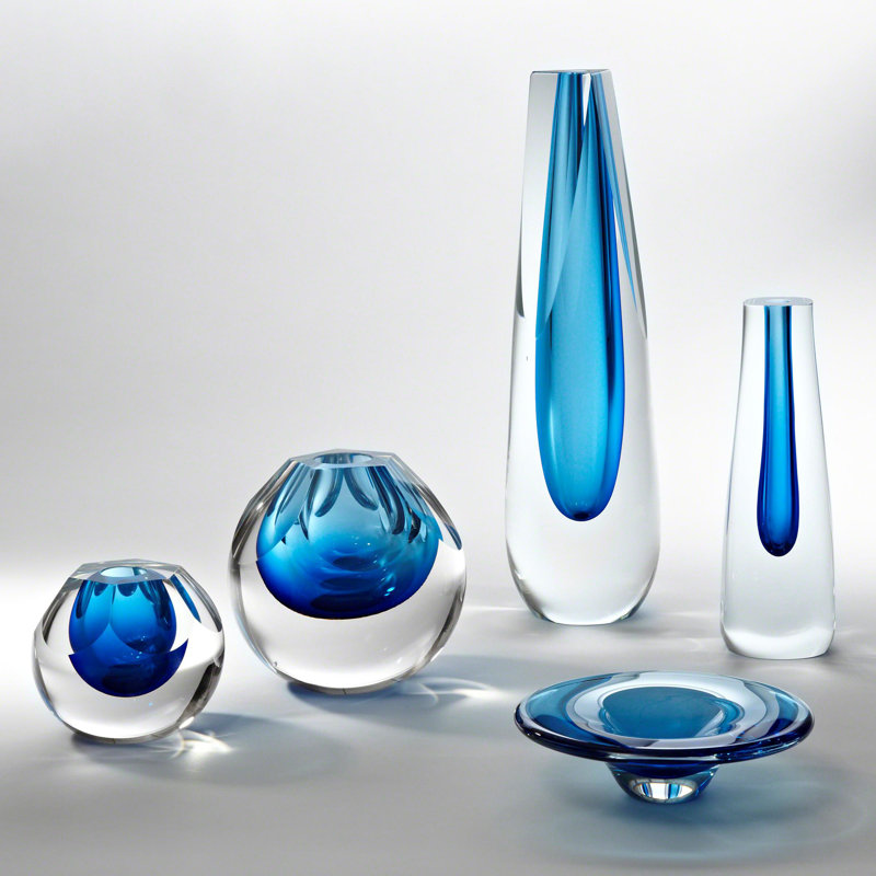 Vase en verre triangulaire - ambre, Cobalt