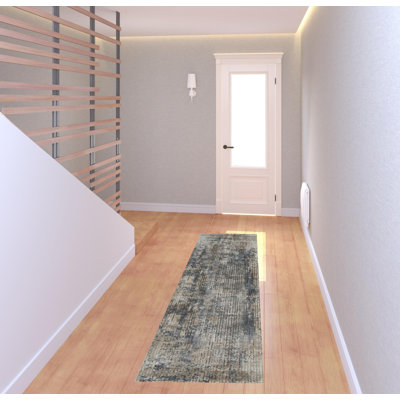 Tapis de couloir antidérapant bleu et beige 2 pi x 8 pi