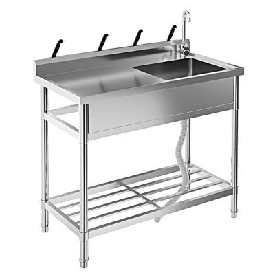 39 x 20 x 37 Inch Stainless Steel Utility Sink with Workbench, Freestanding Single Bowl w/Hot & Cold Faucet & Shelf