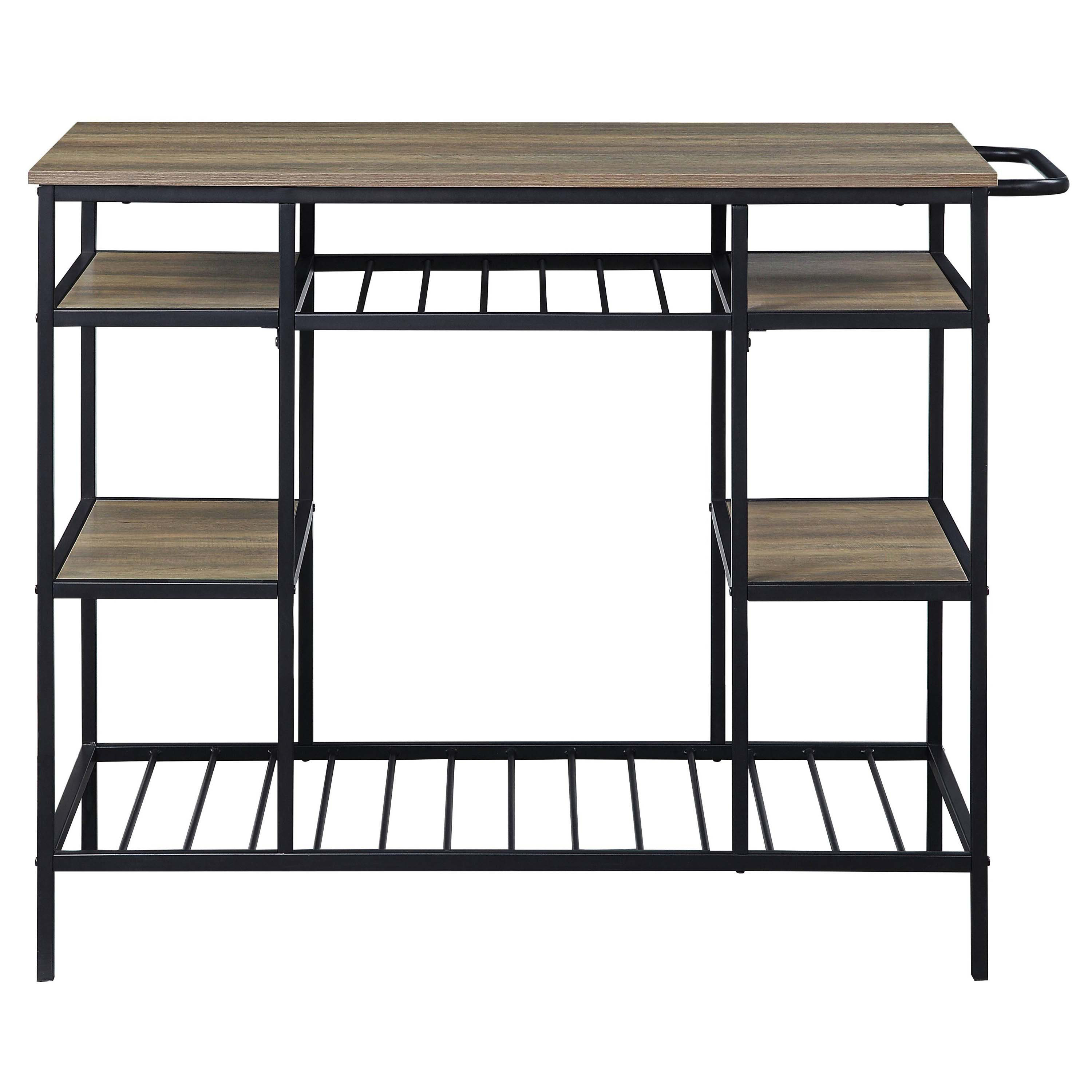 17 Stories Rustic Oak and Black Kitchen Island with Open Shelving | Wayfair