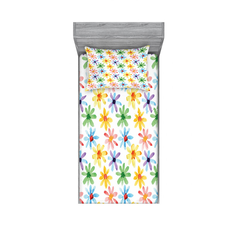 Ensemble de draps en micro-fibre, Ensemble de draps pour lit simple TG avec drap-hou, Floral à fleurs printanières