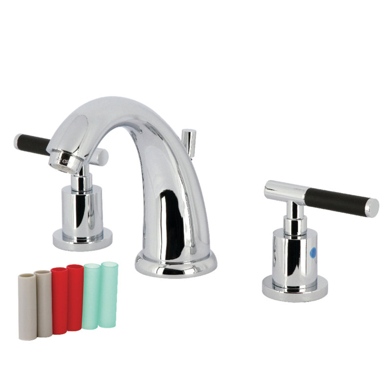 Kingston Brass Kaiser Two-Handle 3-Hole Deck Mount Widespread Bathroom Faucet with Retail Pop-Up Drain, Polished Chrome