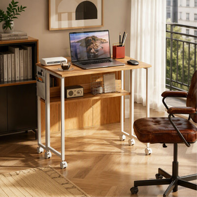 Bureau pliable avec sac de rangement, tablette et roulettes pour petits espaces, bureau à domicile