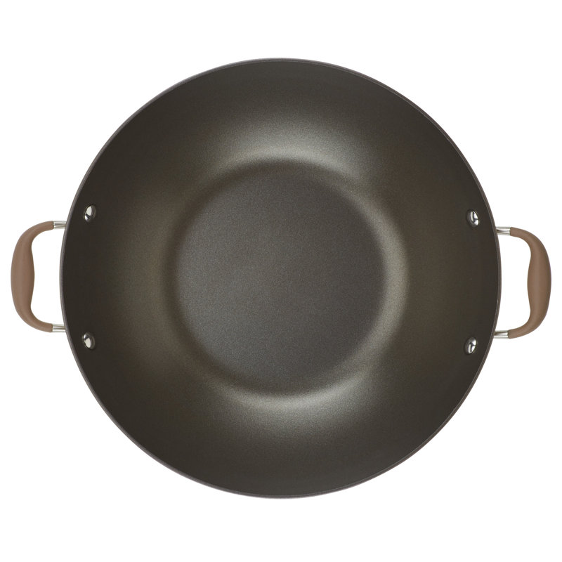 Anolon Advanced Home Hard Anodized Nonstick Wok with Side Handles and Lid, 14 Inch, Brown