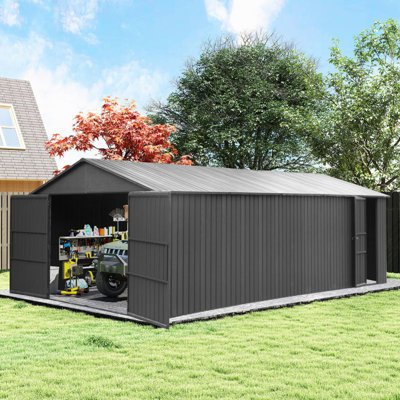 Patio Outdoor Storage Shed, Huge Metal Shed Garage Carpot with 2 Double Hinged Doors