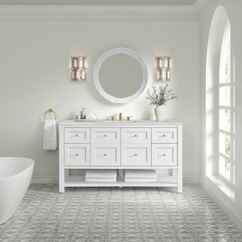Breckenridge 60'' W Single Vanity, Bright White, Widespread, Lime Delight Silestone