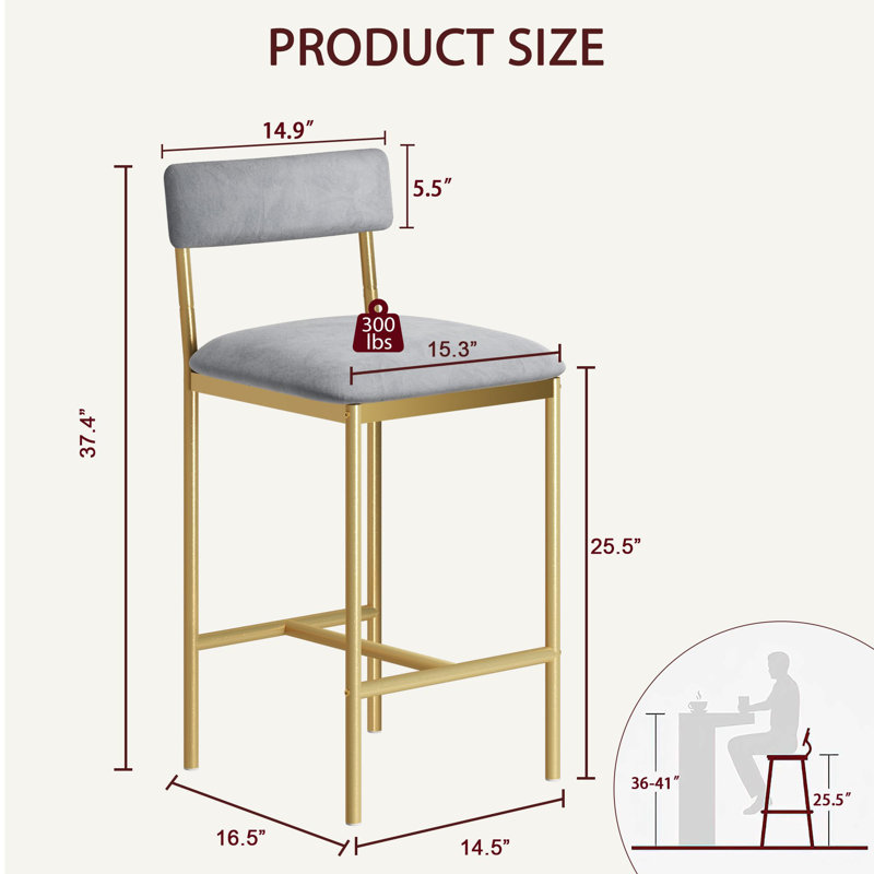 Upholstered Bar Stool with Steel Frame