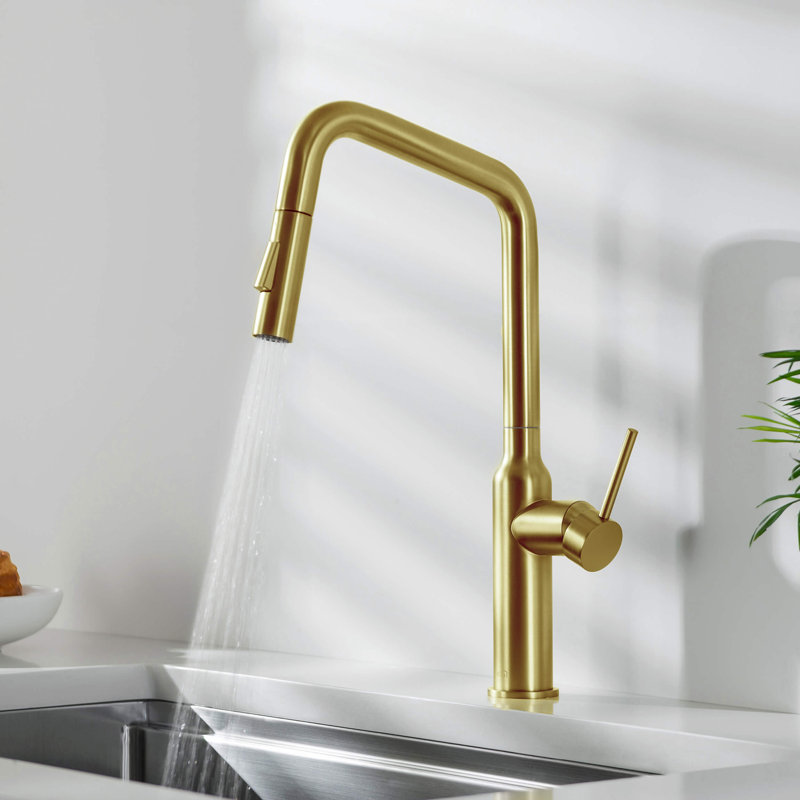 KIBI Macon Pull Down Kitchen Faucet, Brushed Gold, Without Soap Dispenser