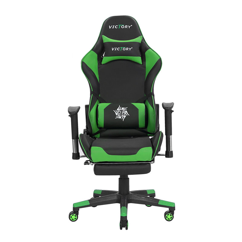 Brayden Studio Fiorelli Reclining Faux Leather PC & Racing Game Chair with Footrest, Black/Green