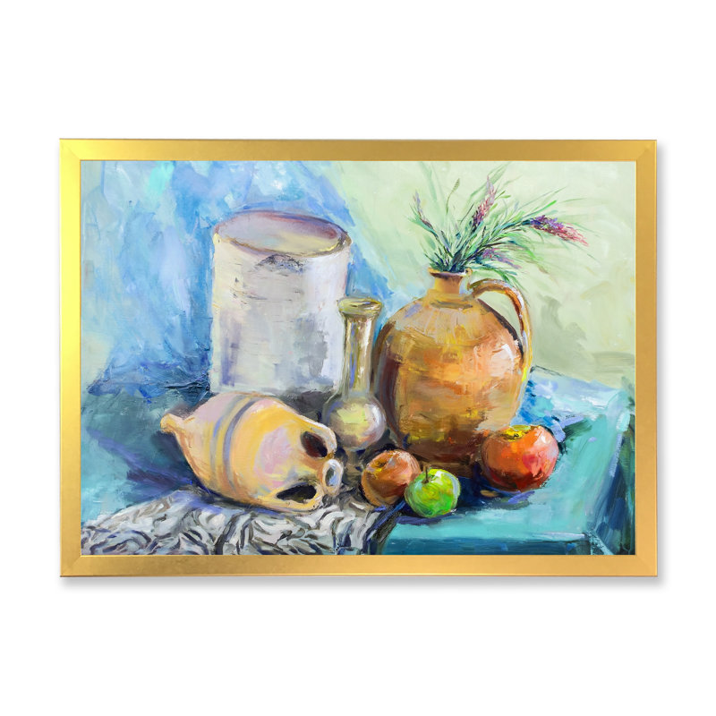 Fleurs et fruits impressionnisme II - décoration murale en toile de ferme, H 16 po x l 32 po x P 1 po, Cadre doré