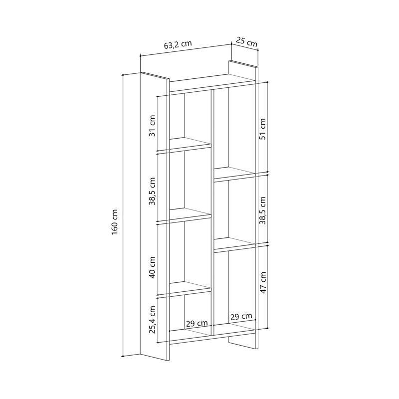 Leniah 160cm H x 63.2cm W Geometric Bookcase, Sapphire Oak, White/Sapphire Oak