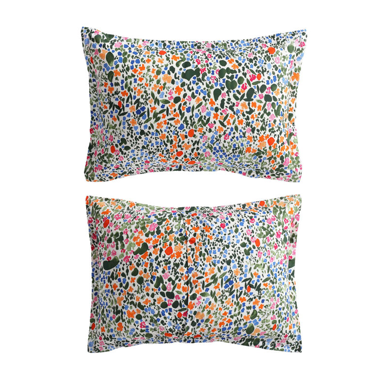 Marimekko Rantaniitty Orange Cotton Comforter Set, Queen Comforter + 2 Standard Shams