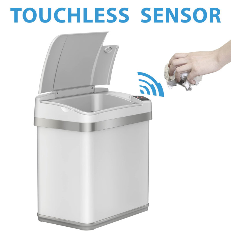 White Stainless Steel Touchless Sensor Kitchen Trash Can