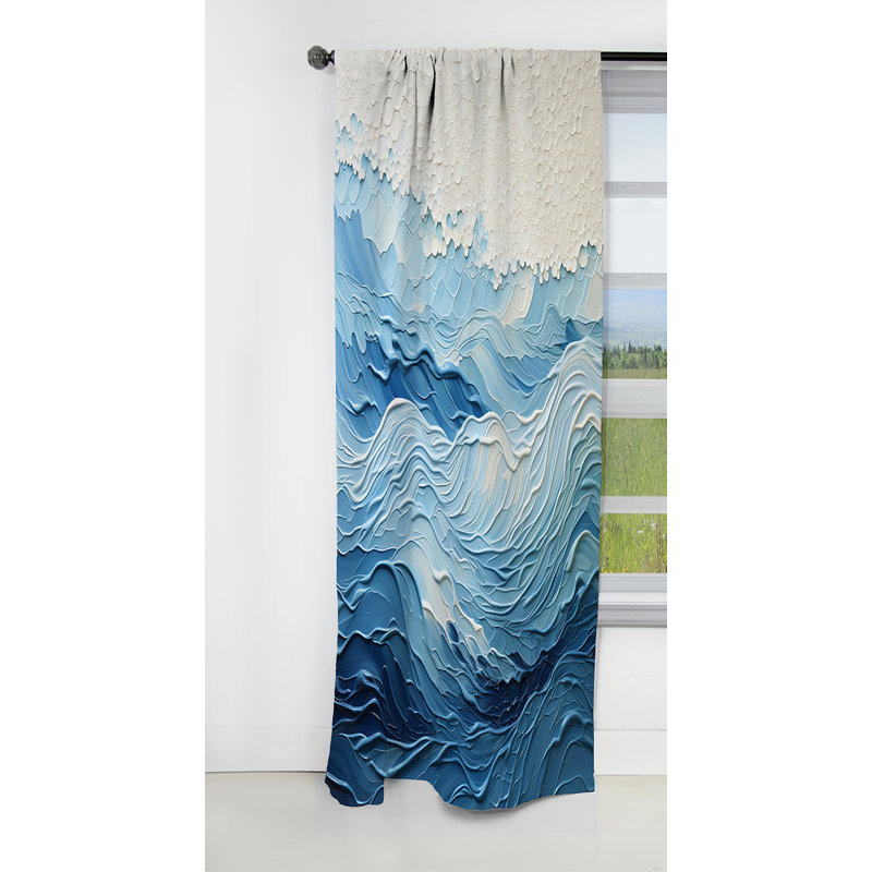 Panneau de rideau côtier, motif occultant bleu et blanc - vagues modernes bleues et blanches de la côte I, L 52 po x L 120 po