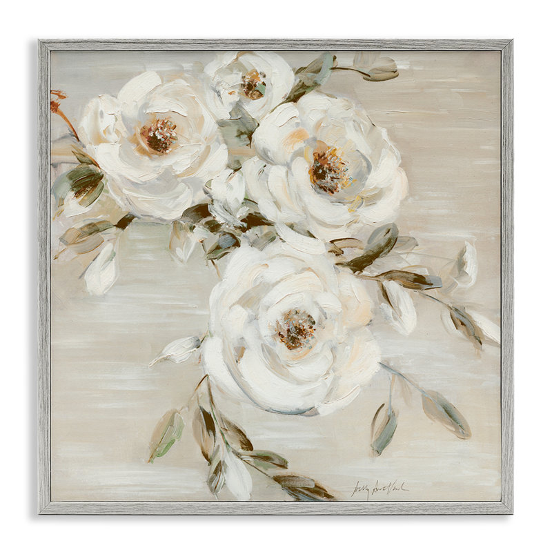 Giclée encadrée de roses neutres par Sally Swatland, H 17 po x l 17 po, Estampe numérique Farmhouse