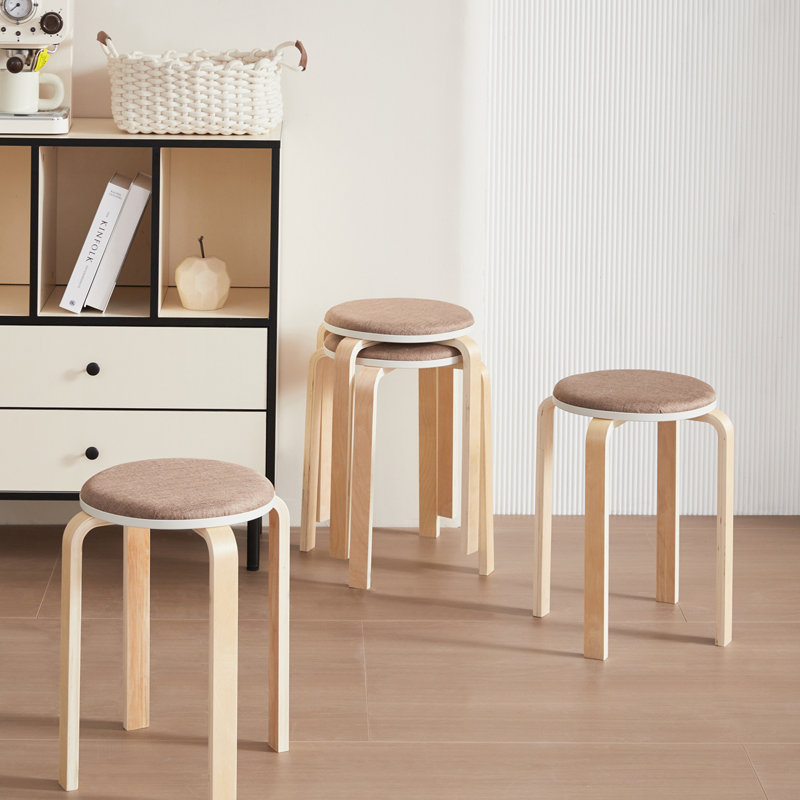 Upholstered Counter Stool with Solid Wood Frame, Brown