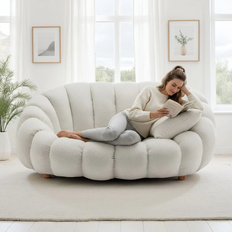 Mirielle Evins 2 Seater Teddy Boucle Loveseat, Pink