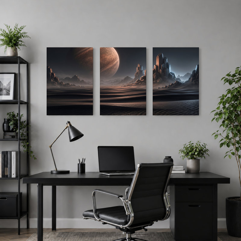 «Alien Desert», ensemble de 3 toiles géantes et flèches en cristal, H 18 po x l 12 po x 3 pièces