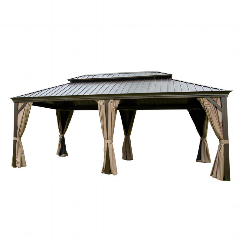 Extérieur 20 pi L 12 pi. D Pavillon de jardin en métal, Argent argent